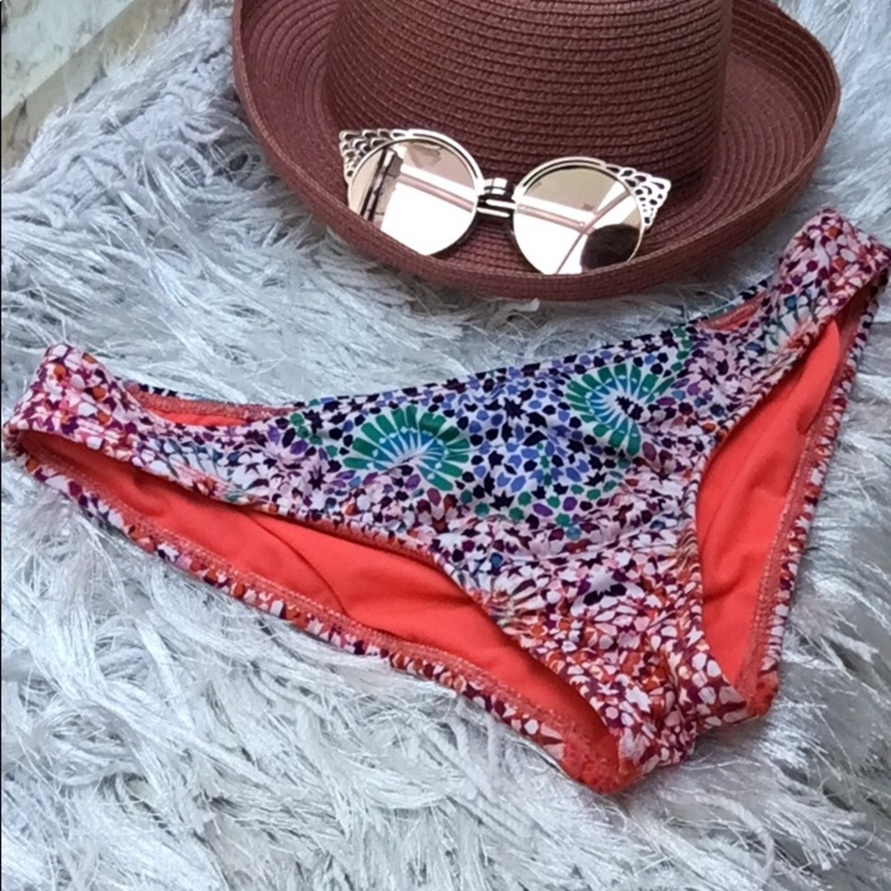 Bar III Mosaic Tile Print Ruched Back Bikini Bottom Swimwear